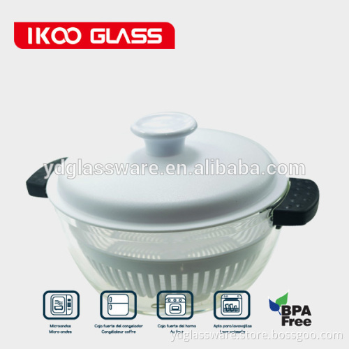 2015 glass cooking pot, heat resistant glass pot, glass pot with pp lid and PP steamer